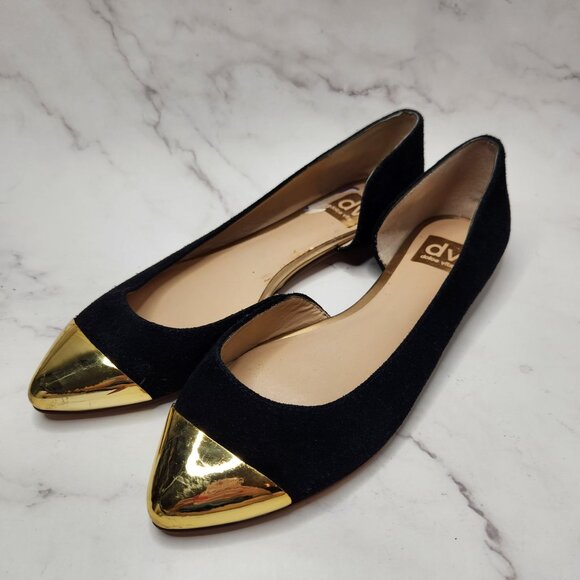 DV Dolce Vita Black Suede Flats Gold Toe Classic Ballet Slip-On Shoes 8.5 - Picture 1 of 9